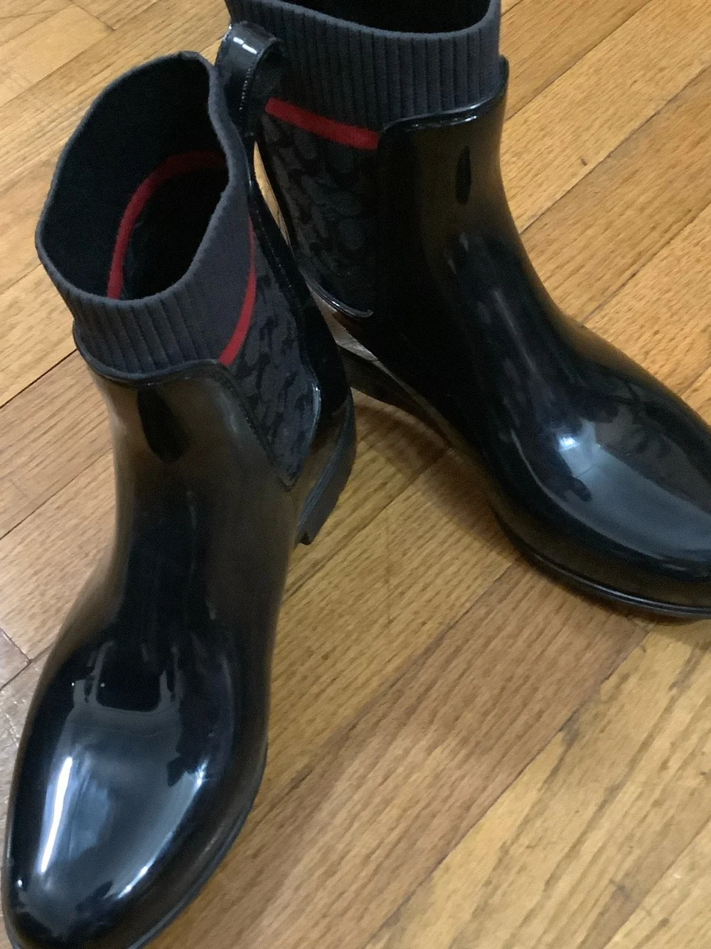 Coach Black Rain Boots with Red Accent